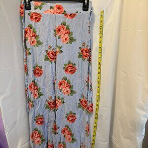 Hello Miss Floral Maxi Skirt Blue Stripe Rose Print Long Skirt Womens